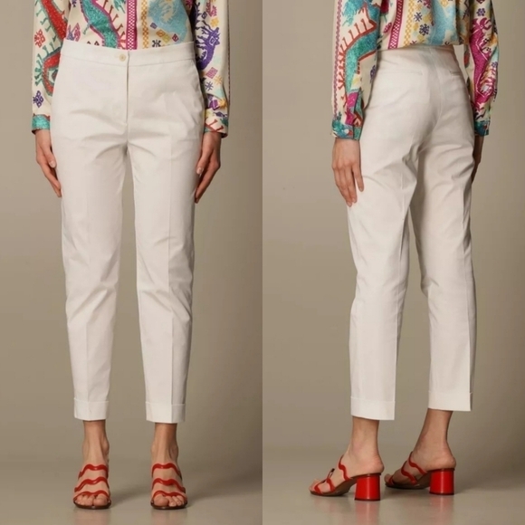 Etro Pants - New Etro Milano Straight Leg Mid-Rise Off-White Trouser Pants NWT 42 IT/6 US